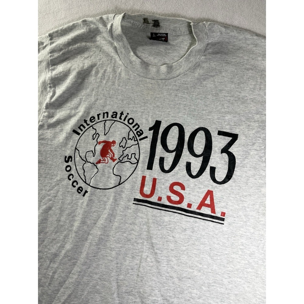 VTG 1993 USA International Soccer Single Stitched T Shirt Fruit Of Loom L Flawed - Picture 2 of 9